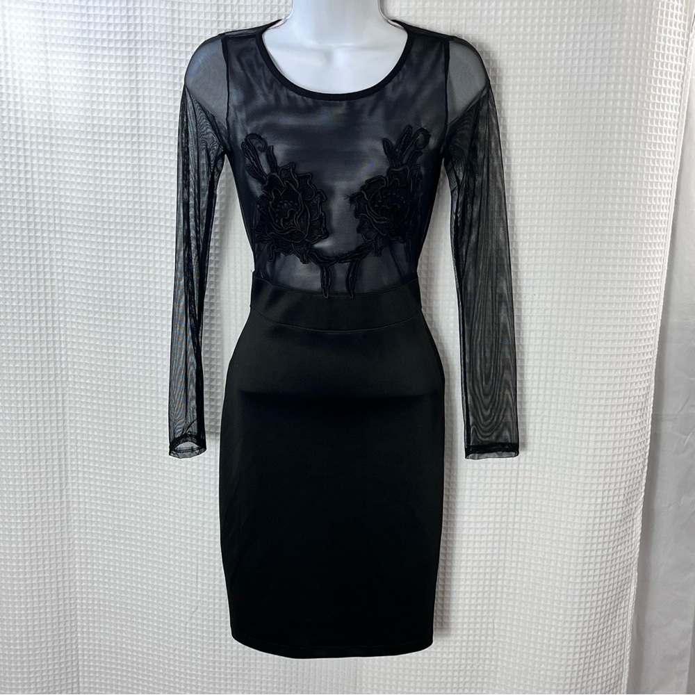 Glamazon ladies Black Sheer Long Sleeve Dress size small